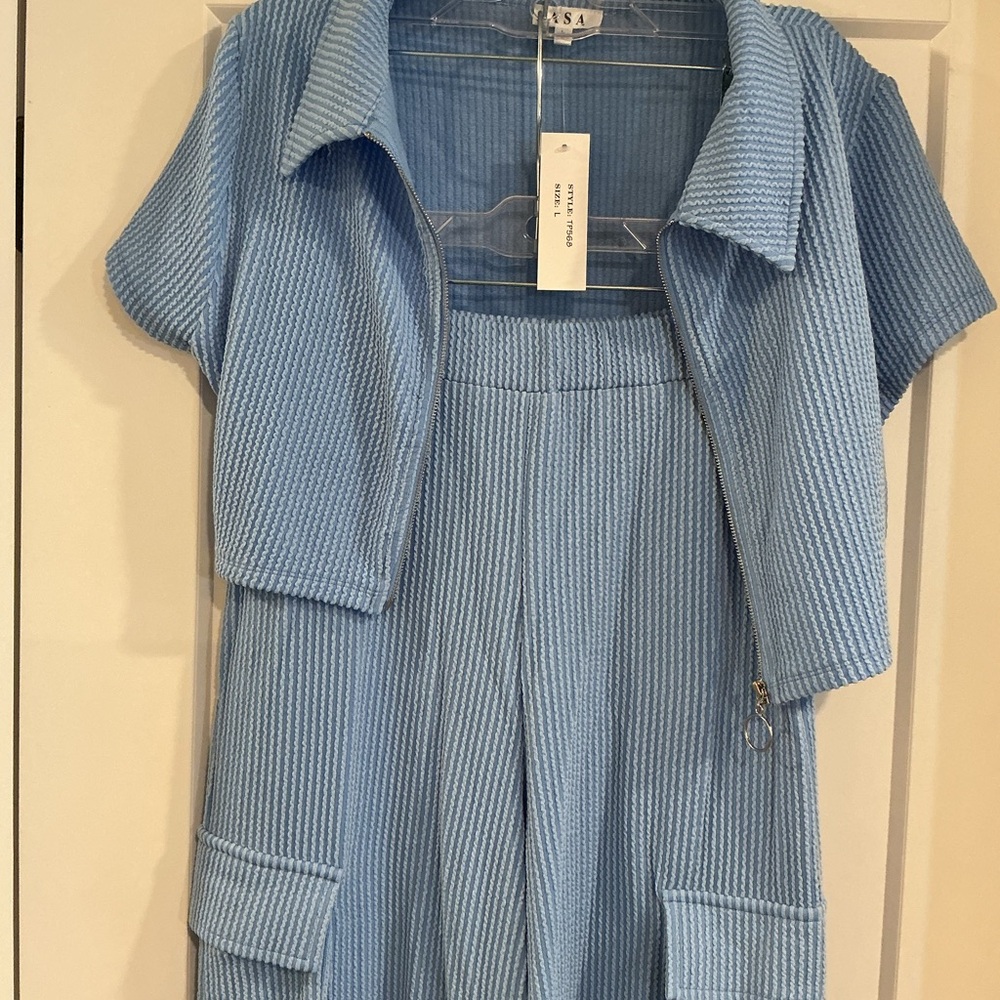 Blue Ribbed Two-Piece Set